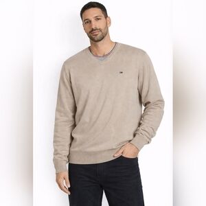 Men’s Tommy Hilfiger Sweater, XL, Beige, V Neck, Premium Cotton (HL130)